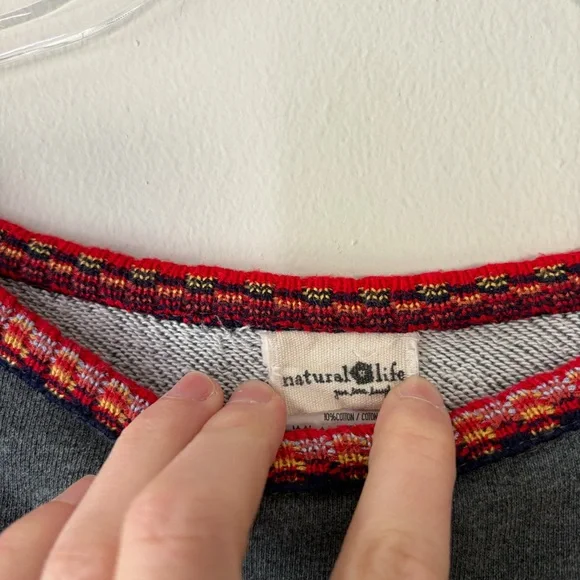 Natural Life Charcoal Knit Trim Sweatshirt Size L/XL - Picture 3 of 10